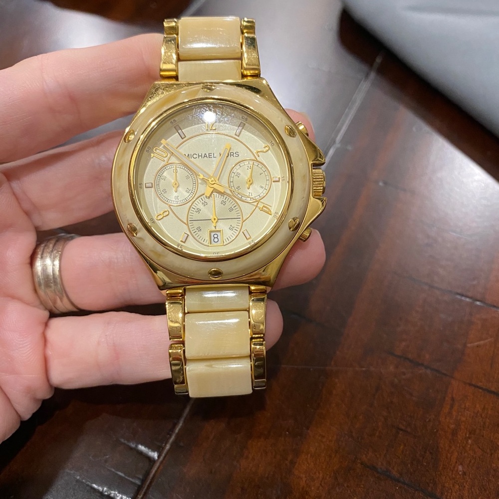 Michael Kors ivory gold watch women’s